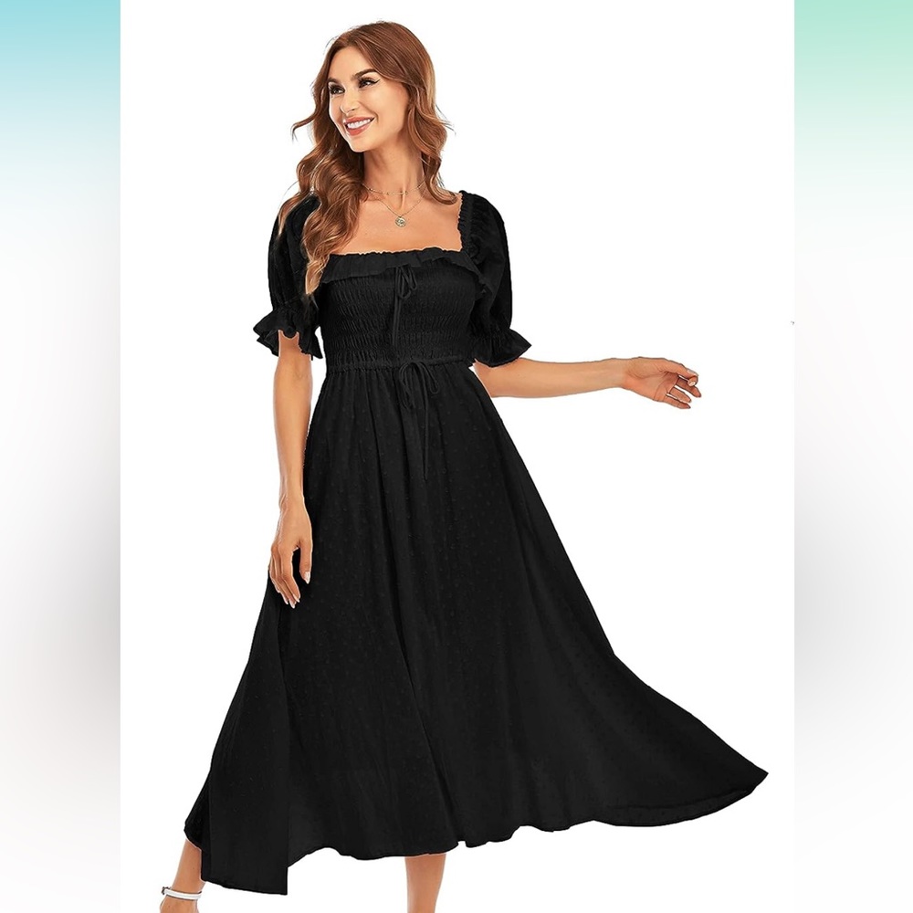 Square neck puff sleeved black maxi dress. Past return window.